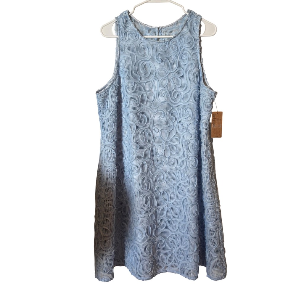 Cremieux Women's Retro‎ Dress 14 NWT Floral Appliqué Blue Lined